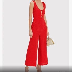 Intermix Red Silk Square Neckline Jumpsuit Size 4